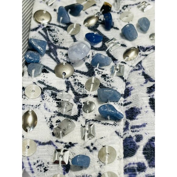 Chico’s Purple Size 1 Embellished Silver Sequins Blue Stones Open  Blazer Jacket - Picture 6 of 11